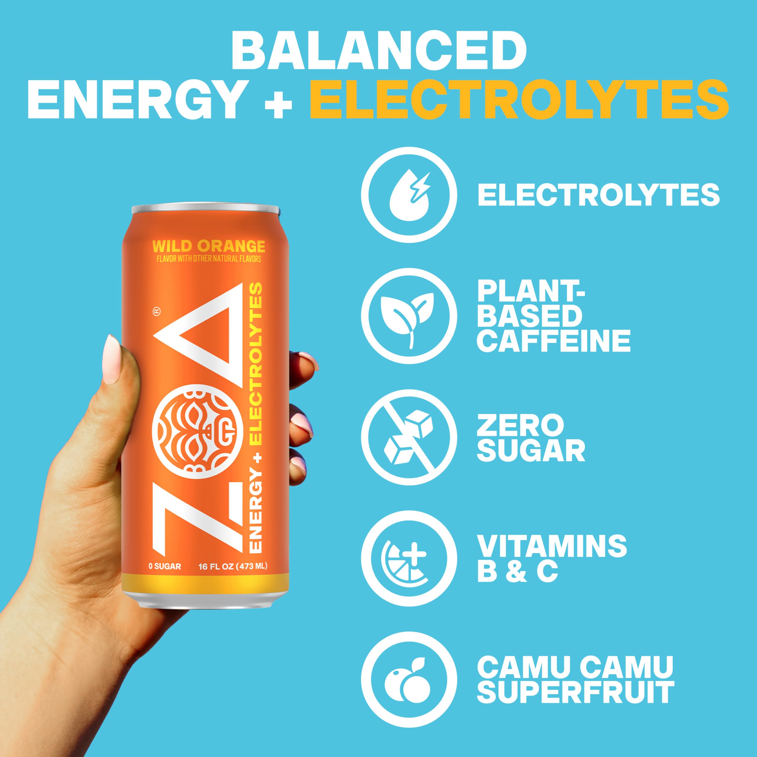 Amazon.com : ZOA Zero Sugar Energy Drink, Wild Orange, 12 Pack, 16